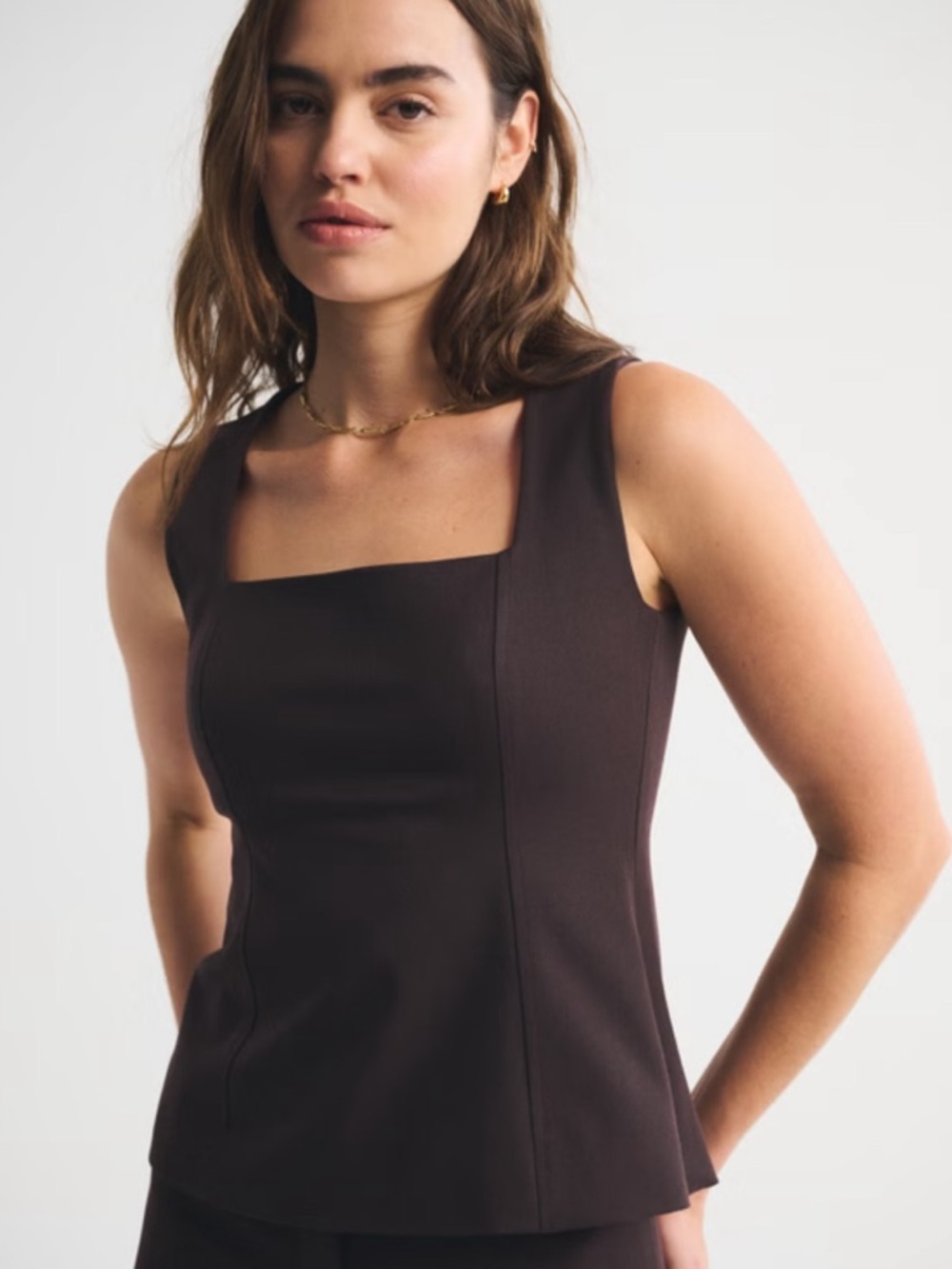Square Neck Brown Sleeveless Top